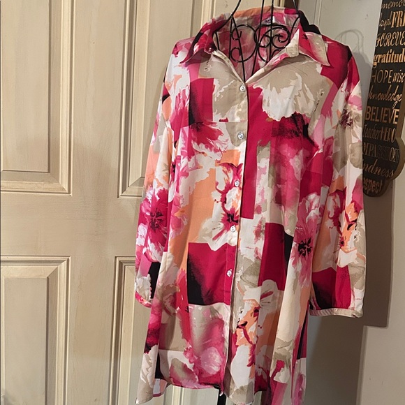 Alia Tops - Alia Pink and Black Floral Button Down Shirt